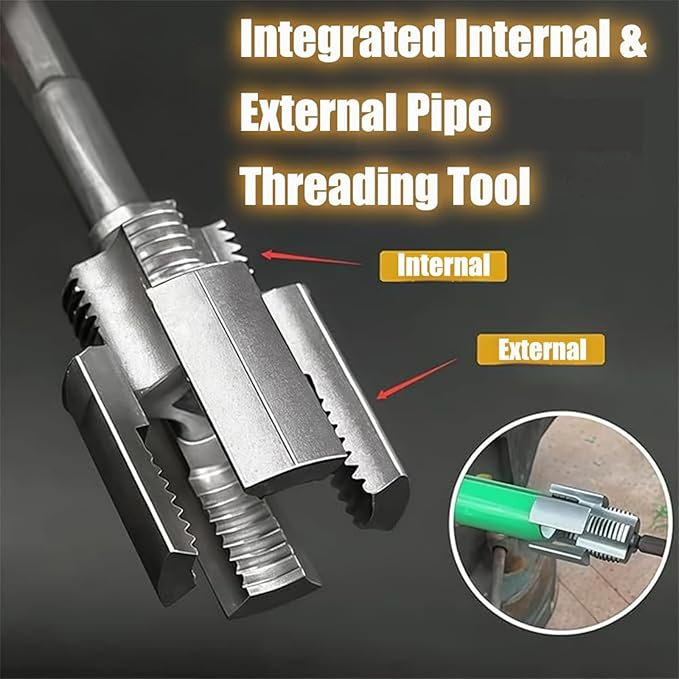Integrated Internal & External Pipe Threading Tool, Pipe Thread Cutting Tool, Electric Drill Compatible 2 In 1 PVC Pipe Threader Kit, 1/2" 3/4" PVC Thread Maker Tool for Water Pipes (1 Pc 1/2’’)
