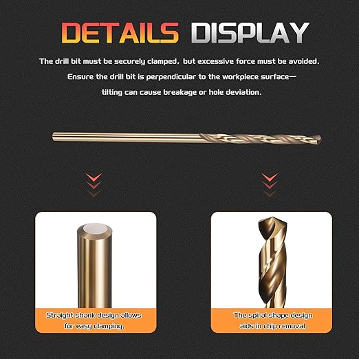 Drill Bit, #53 Cutting Diameter, 4341 HSS Gold Finish 118° Cutting Angle Number Jobber Bits - (Applications: for Drilling Soft Metal Plastic Wood), 10-Pieces