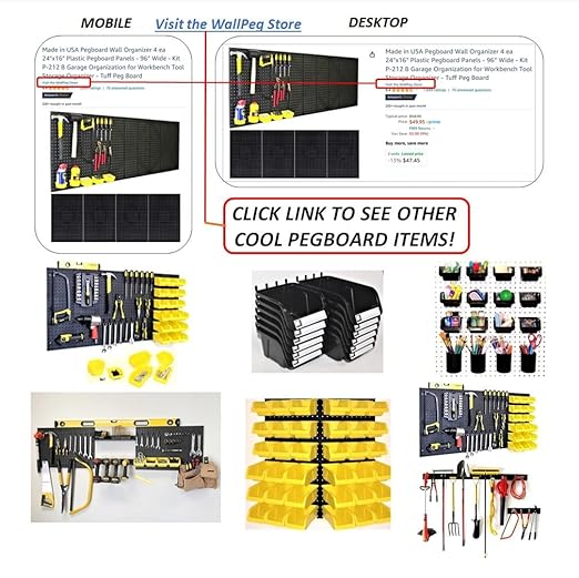 WallPeg Made in USA Pegboard Panels Garage Organization - Wall Storage Kit (PB-2 B) (2) ea - 24" x 16" Peg Board Tool Organizer Panel Set - Garage Organizer Kit