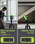LG-3DMAX 3x360° Green Laser Level, 3D Self-Leveling Cross Line Laser with 2 Rechargeable Lithium Batteries, Fine-Tuning Bracket Adapter, Green Laser Enhancement Glasses, and Hard Carrying Case