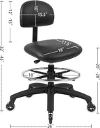 Chair Master FSS Series Square seat (20"-28") seat Height Chair. Vinyl-for Office, Garage, Desk, Shop, Computer, Doctor, Medical, Easy to Clean! 18" Footring (Black, Mid Stool, Rubber Roller Casters)