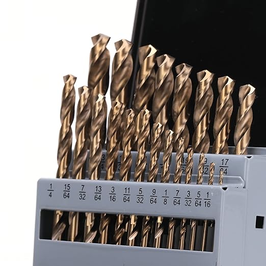 YOUGFIN Cobalt Drill Bits for Hardened Steel, M35 High Speed Steel Metal Drill Bit Set 21 Pieces, 135 Degree Tip Twist Jobber Drill Bits for Wood, Plastic, Stainless Steel