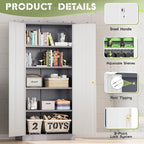 SUNCROWN 72" Metal Storage Cabinet - Heavy-Duty Metal Garage Cabinet with 4 Adjustable Shelves & 2 Doors for Tools, Office, Home, Workshop,Grey & White-Small