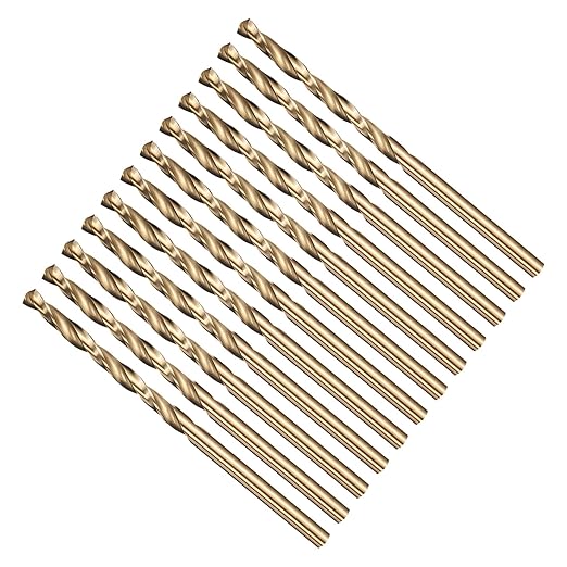Drill Bit, 1/8" Cutting Diameter (3.175mm), 4241 HSS Black and Gold 118° Cutting Angle Versatile Jobber Bits - (Applications: for Drilling Plastic Wood Soft Thin Metal), 12-Pieces