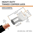 SELTERM 2pcs 4/0 AWG(XL) 3/8" Stud Battery Lugs,Ring Terminals,Heavy Duty Copper Wire Lugs,Battery Cable Ends, 0000 Gauge Ring Terminal Connectors,UL Bare Copper Eyelets Electrical Battery Cable Lugs