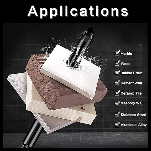 10-Piece 5/32" Masonry Drill Bits for Tile Glass Ceramic Wall Brick Stone Soft-Metal Wood, 1/4 Inch Concrete Drill Bits Cement Drill Bit Set, 3-Flat Shank, YG8 Carbide Tungsten Steel Alloy Tip 4mm