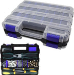 Tools Organizer Box Small Parts Storage Box 50-Compartment Double Side Hardware Organizers with Removable Plastic Dividers for Screws, Nuts, Nails, Bolts, Blue