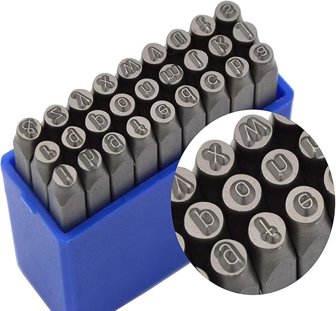 27pcs Heavy Duty Steel Stamp Lowercase Letter 5/64 2mm Hand Stamping Character Mark Code Alphabet Punch Kit for Bracelet Ring Jewelry Sheet Metal Plate Making Mold Die