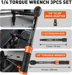 HORUSDY 1/4" Torque Wrench 4PCS Set, 20-240 in-lb Click Torque Wrench with 3" Extension Bar & 1/4" to 3/8" Adapter, Cr-V Inch Pound Torque Wrenches for Bike, Motorcycle & Small Engine Repair