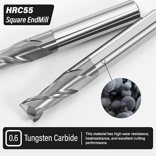 5/16" Micrograin Carbide Square End Mill Set 2 Flute HRC 55 AlTiN Coating End Milling Bits for Milling Alloy Steels, Hardened Steel, CNC Router Bits