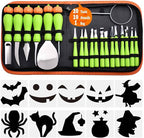 Pumpkin Carving Kit Heavy Duty Stainless Steel Tools with Carrying Case (Total 31 Pieces) Pumpkin Carver Pumpkin Sculpting Set Halloween Party Decorating with pumpkin gutter (Light green)