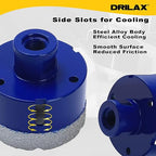 Drilax Pro Series 3 Inch Diamond Hole Saw | for Angle Grinders (5/8"-11 Thread) & Regular Drills (Adapter Incl.) | 1-3/8" Depth | Fast Dry Drilling for Large Pipes, Ducts, Recessed Lights | Long Life