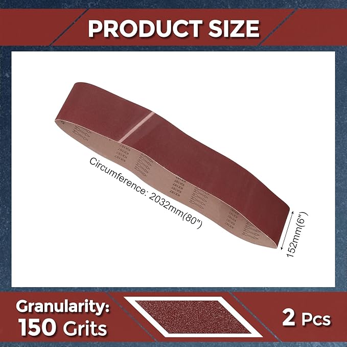 2 Pcs Sanding Belts 6 x 80 Inch 150 Grit Aluminum Oxide Abrasive Sandpaper for Belt Sander Metal Grinding Wood Working Weld Rust Removal