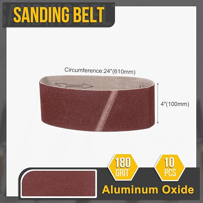 4 x 24 Inch Sanding Belt, 10 Pcs 180 Grit Knife Sharpener Belts Work Sharpening for Belt Sander Knife Carving Tool Metal Working