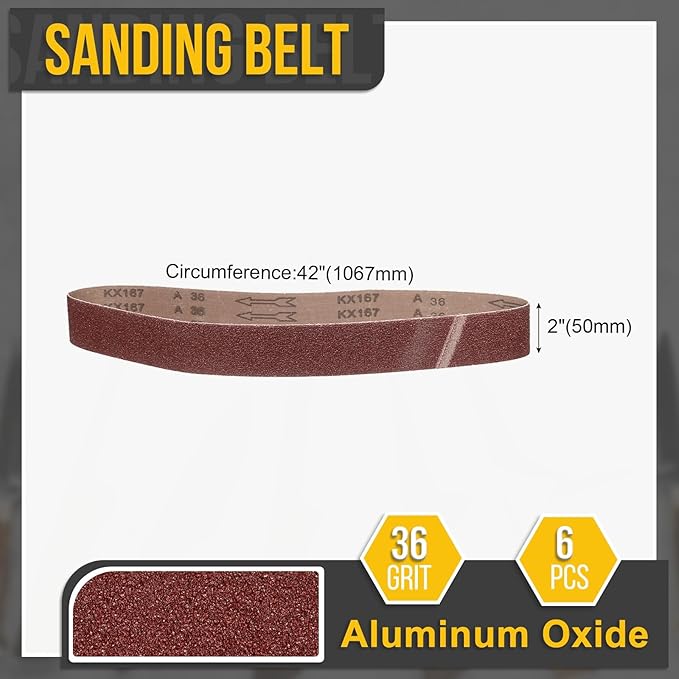 2 x 42 Inch Sanding Belt, 6 Pcs 36 Grit Knife Sharpener Belts Work Sharpening for Belt Sander Knife Carving Tool Metal Working