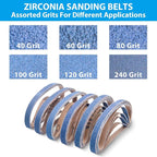 36 Pcs 3/8 x 13 Inch Zirconia Sanding Belts, 3/8 Inch x 13 Inch Belt Sander Paper, 6 Each of 40/60/80/100/120/240 Grits Belt Sander Sanding Belts for Metal