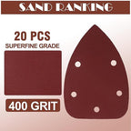 400 Grit Mouse Sander Sandpaper, Jamiikury 5 Hole Detail Sander Sandpaper Palm Sander Paper Mouse Sanding Pads Hook and Loop Sanding Sheets - Pack of 20