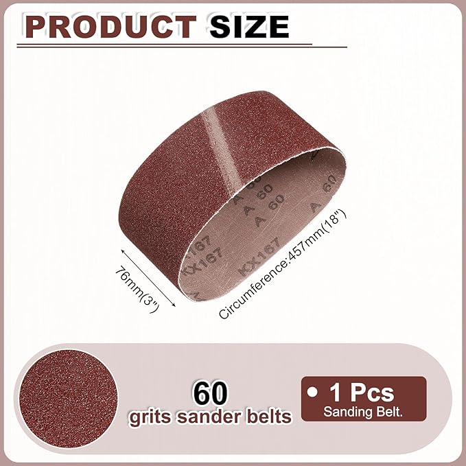 HARFINGTON 3 x 18 Inch Sanding Belts, 1 Pcs 60 Grits Aluminum Oxide Abrasive Belt Sander File Belt for Woodworking, Metal Polishing, Knife Sharpener