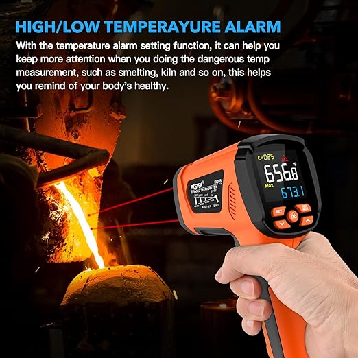 MESTEK Infrared Thermometer Temperature Gun, -40℉~3632℉, High Temp Thermometer with Thermocouple Probe, Non-Contact 50:1 Pyrometer Dual Laser Thermometer Gun for Engine, Kiln, Forging, Industrial