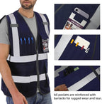 Dib Safety Reflective Vest High Visibility with Pockets and Zipper, Navy 4XL