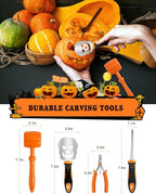 Pumpkin Carving Kit, 21 Pcs Stainless Steel Pumpkin Carving Stencils with 4 Halloween Carving Tools, Easy Safe and Durable for Kids Adults