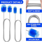 6Pcs Flexible Drain Brush 78 Inch Pipe Cleaning Brush 63 Inch Drain Cleaner Brush 59 Inch Hose Brush and 3 Pcs 9 Inch Straw Cleaner Brush for Straws Kitchen Sink Plumbing and Shower Drain Tube(Blue)
