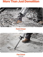 VEVOR Demolition Jack Hammer, 1350 BPM Concrete Breaker 6pcs Chisels Bit Chipping with Case, 2200W Electric Jackhammer Heavy Duty, Black