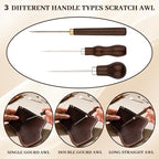 9 PCS Leather Awl Tool Set - Professional Punch & Stitching Awl Tool, Gourd Shape Handle Punch Tools, Scratch Awls Sewing Tool for Leathercraft, Shoe Repair, DIY Sewing & Woodworking