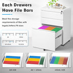 Superday 3 Drawer Mobile Locking File Cabinet, Metal Rolling Vertical File Cabinet with Drawers, Small Under Desk Lateral Cabinets for Office and Home, Fully Assembled Except