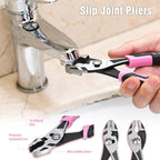 WORKPRO 4-Piece Pliers Set, Premium CR-V Construction Pliers Tool Sets Including Long Nose, Diagonal Cutting, Groove Joint and Slip Joint Pliers - Pink Ribbon
