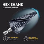 Four Sprial Flute M35 Cobalt Step Drill Bit, 1/4"-1-1/8" Ultra TiAIN Coated Unibit Step Bit, 1/4" Hex Shank Drill Bit for Metal, Stainless Steel, Aluminum, Copper, Wood, PVC