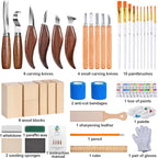 Olerqzer Deluxe Wood Carving Kit,56 PCS Wood Carving Tools Set with PU Leather Storage Bag,Carving Knives,Basswood Wood Blocks,Paint,Woodworking Widdle Gift,Complete Wood Whittling Kit for Beginners