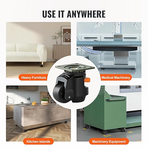 VEVOR Leveling Casters Set of 4, 2.5" Heavy Duty with Upgraded Ratchet Handle Design kit Capacity 4400 lbs, 360 Degree Swivel Caster Wheels, Adjustable Casters with Feet for Furniture, Equipment