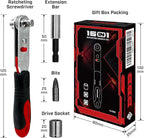 Angle Ratchet Screwdriver Set: 16 Piece Magnetic Bit & Socket with 90 degree Mini Offset Low Profile Reversible Drive Handle - DIY Bike Tight Spaces