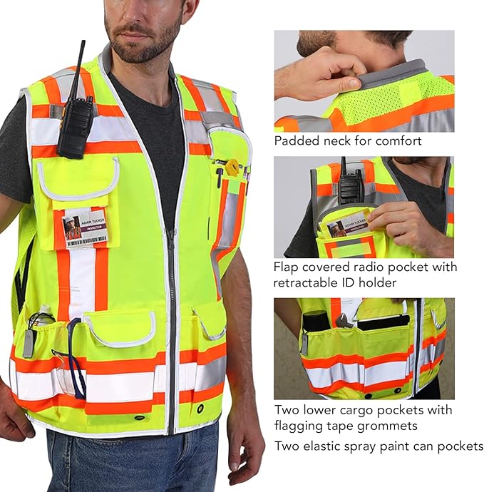 Dib Safety Reflective Vest Heavy Duty, High Visibility Two Tone Engineer Vest, Made with 3M Tape, Padded Collar, Retractable ID Pocket, Yellow 3XL