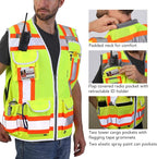 Dib Safety Reflective Vest Heavy Duty, High Visibility Two Tone Engineer Vest, Made with 3M Tape, Padded Collar, Retractable ID Pocket, Yellow XL