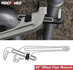 MAXPOWER 14-inch End Pipe Wrench, 45 Degree Aluminum Offset Pipe Wrench, Ideal for Pipe Working Close to The Wall