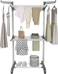 Bigzzia 3 Tier Clothes Drying Rack, 57 Inch Laundry Drying Rack, Foldable Stainless Steel Kids Clothing Rack, Movable Laundry Rack for Indoor Outdoor - Grey
