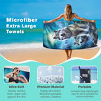 Moon Wolf Beach Towel Oversized 36" x 72", Thin Lightweight Sand Free Quick Dry Microfiber Towel for Swimming Pool Cruise Camping Travel