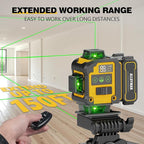 Laser Level with Tripod, Alloyman 4x360° Self Leveling Laser Level, Green Line Laser 4D Laser Leveler Tool with 2Pcs Lithium Batteries for Picture Hanging, Tile, Home Renovation, Indoor