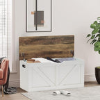 39.4" Storage Chest, Wooden Storage Bench, Large Storage Trunk with 2 Safety Hinges, Entryway Shoes Bench for Living Room, Bedroom, Brown and Rustic White