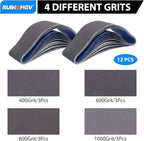 12 Pack 3 x 24 Inch Silicon Carbide Sanding Belts, 3 Each of 400 600 800 1000 Grit 3x24 Sanding Belts Medium Fine Grit Assortment, 3 x 24 Belt Sander Sanding Belts for Woodworking