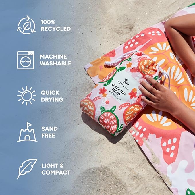 Dock & Bay Quick Drying Towel - for Sports & Gym - Compact, Lightweight - 100% Recycled - Includes Bag - Turtley Tropical, Medium (130x70cm, 51x27)