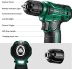 Tool Kit: 8V Cordless Drill, Home Toolbox with storage case, Hand Tool set for Home Repairs 126 Piece, Green