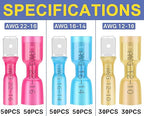 Haisstronica 260PCS Heat Shrink Spade Connectors - Quick Disconnect Female & Male Spade Terminals for Watercraft, Electronics & Automotive