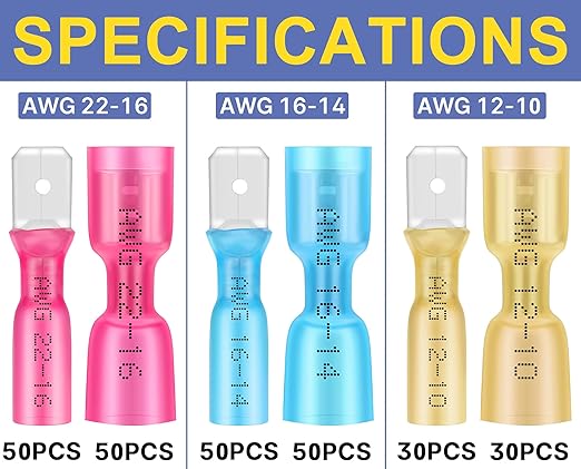 Haisstronica 260PCS Heat Shrink Spade Connectors - Quick Disconnect Female & Male Spade Terminals for Watercraft, Electronics & Automotive