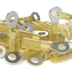 AIRIC 12-10 AWG - 1/4" Heat Shrink Ring Terminals, Copper Terminal Connector Ends, Battery Cable End Lugs, Yellow Insulated Electrical Crimp Wiring Connectors, Wire Lug for 12, 10 Gauge Wires, 50 PCS
