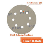 Orbital Sander Pads 5 Inch 8 Holes 180 Grit Sanding Disc,Hook and Loop Wet/Dry Gold Replacement Sandpaper,Suitable for Wood,Plastic Grinding and Polishing,Pack of 50