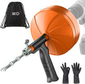 BACOENG 33Ft Drain Auger, Heavy Duty Plumbing Snake with Drill Adapter, Use Manually or Powered for Drain Clog, Shower Sink, Comes with Gloves and Bag (Orange)
