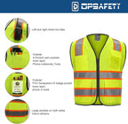 9 Pockets High visibility Class 2 Safety Vest，Hi Vis Vest with 2 inch wide Reflective Strips security vest with Zipper construction work vest for men &women Lime，XL